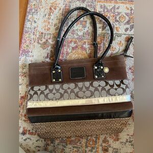 Coach Brown and Black Signature Tote